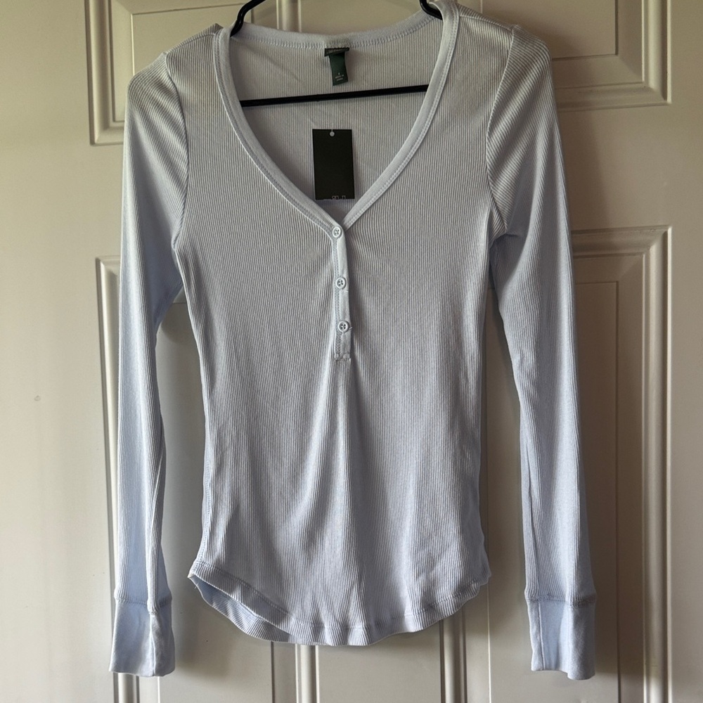 Wild Fable light blue ribbed henley long sleeve